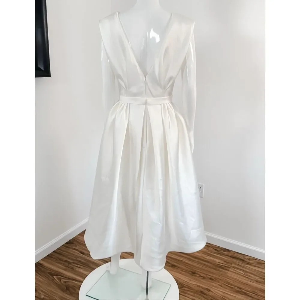 Amsale Mikado A-Line Midi-Dress in color Ivory Size 10